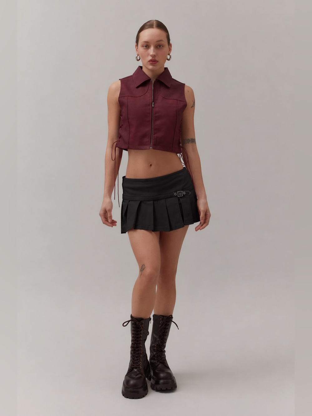 BDG Black Pleated Mini Skort with Belt